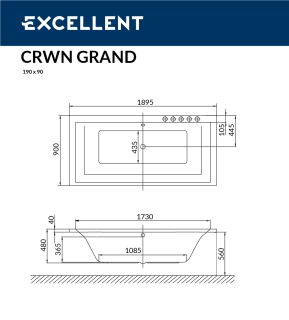 Ванна акриловая Excellent Crown Grand WAEX.CRG19WH 190 х 90 см
